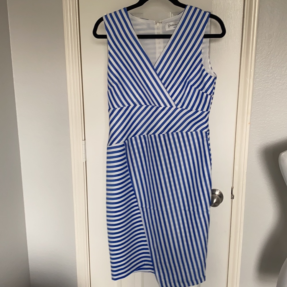 Patrizia luca milano dress blue white stripes sleeveless mid length Size M. New